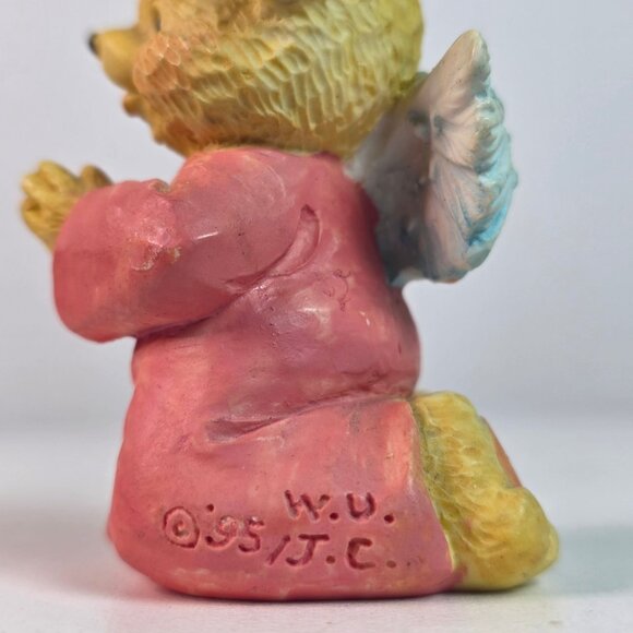 Vintage 1995 Ceramic Angel Bear Figurine With Wings & Halo Praying In Pink Robe - Picture 2 of 7